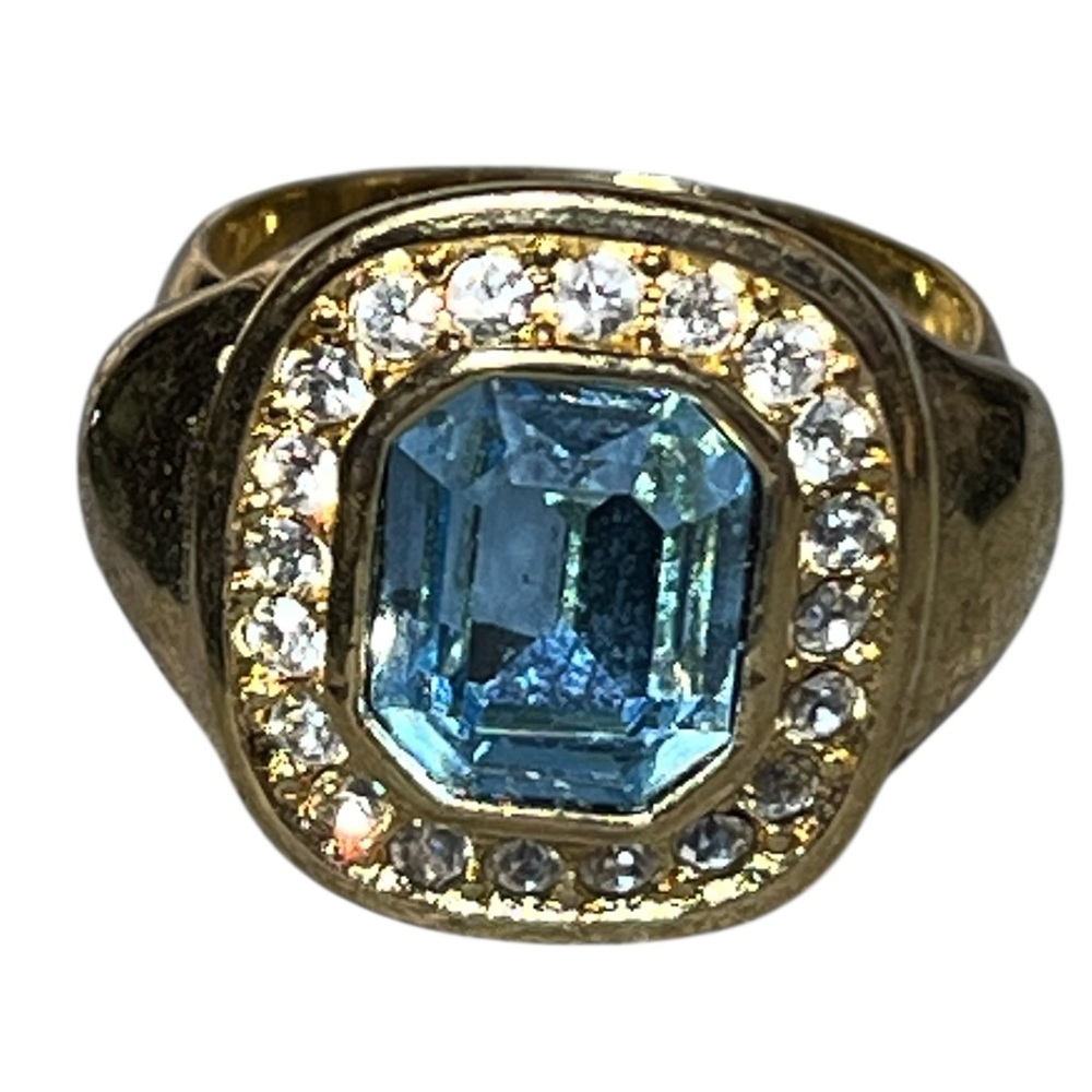 Vintage Christian Dior Gold Tone and Blue Gemstone Halo Ring size 6 - Picture 12 of 16